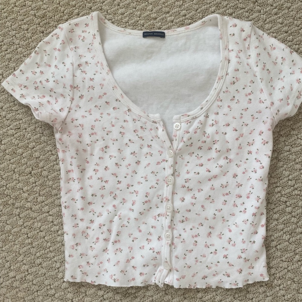 Brandy Melville Pink Flower button up shirt
